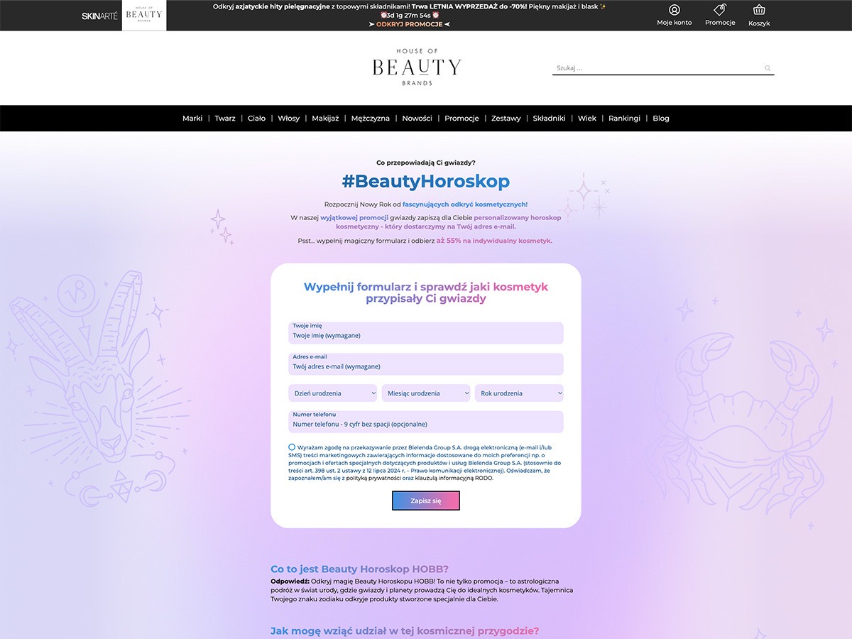 Bielenda Beauty Horoskop – landing page